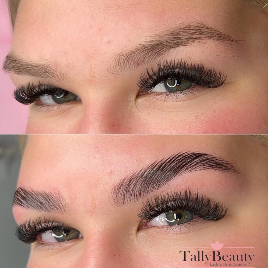 Brow Lamination before and after, done at Tally Beauty