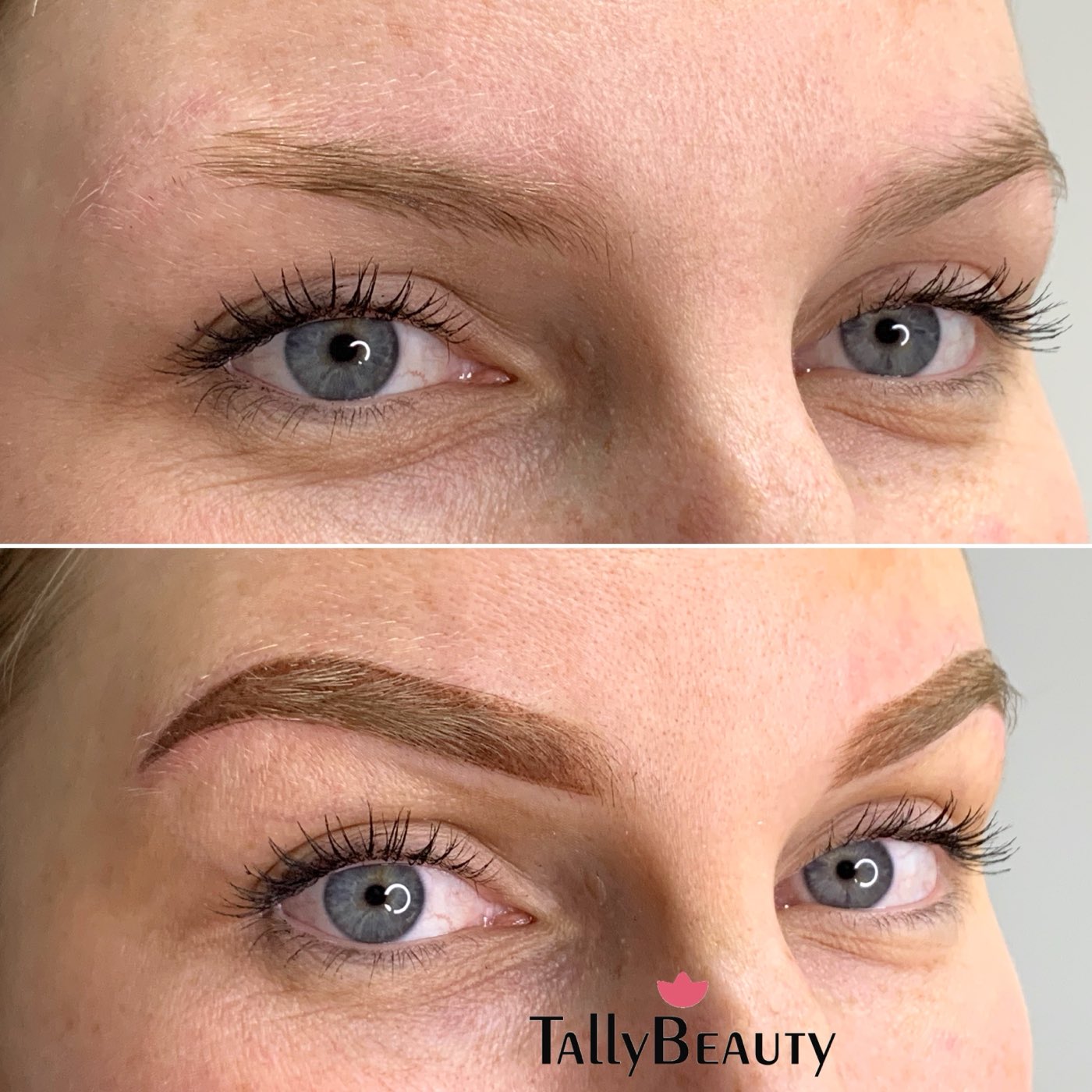 Powder Brows before and after, done at Tally Beauty